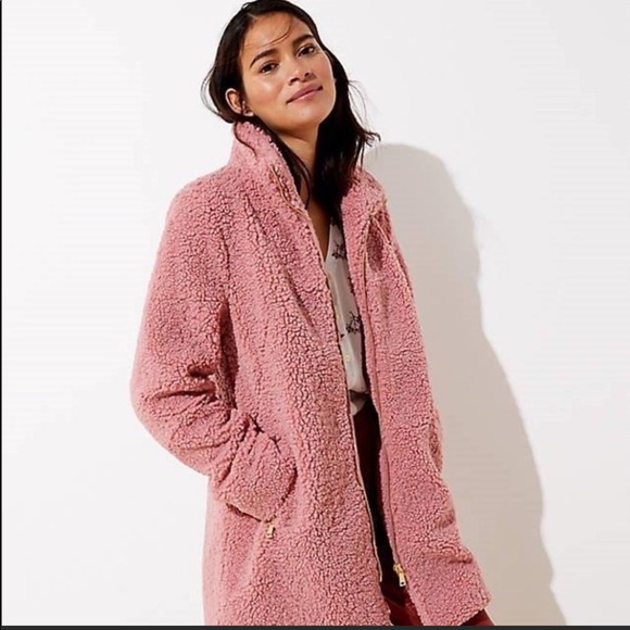 LOFT Jackets & Blazers - Loft Fleece Funnel Neck Coat, Teddy Coat